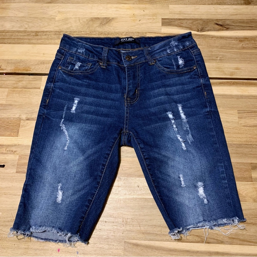 Wax Jeans Distressed Denim Bermuda Shorts 7 •